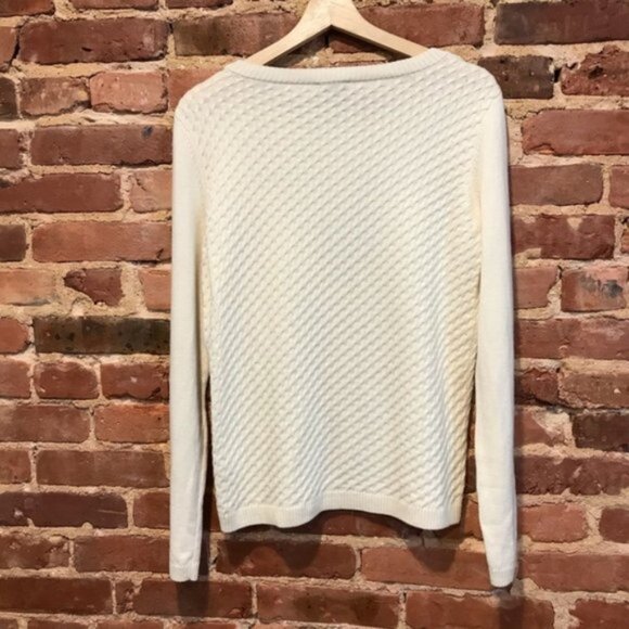 Talbots Ivory Fringe Yolk Cable Knit Sweater Medium Wool Blend - Picture 5 of 7